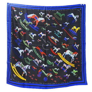 HERMES Authentic Black Silk Scarf